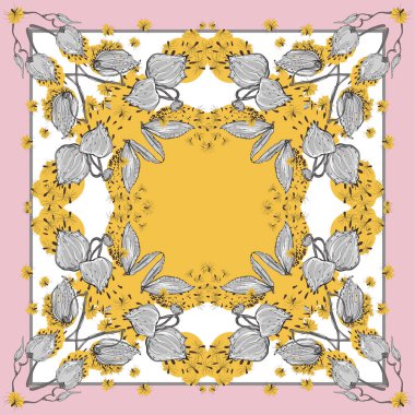 Çiçekli asklepias syriaca ile ince ipek eşarp renkleri. Pembe, sarı ve beyaz.