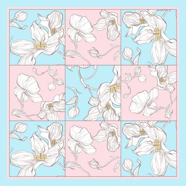 Silk scarf with apple blossom. Abstract seamless vector pattern with hand drawn floral elements. clipart