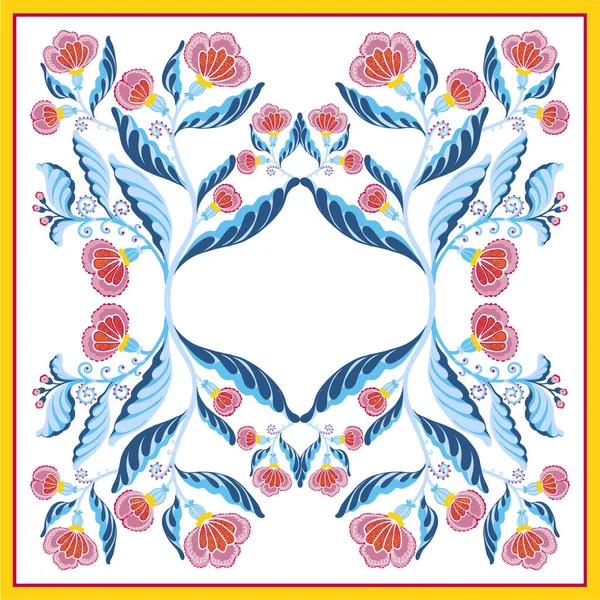 Lenço de seda com padrão vetorial flores abstratas com elementos florais desenhados à mão . — Vetor de Stock