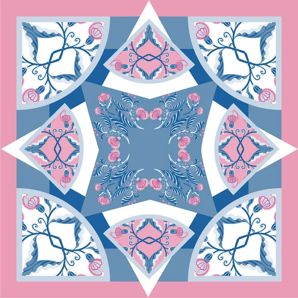 Bufanda de seda delicat colores con flores abstractas patrón vectorial con elementos florales dibujados a mano . — Vector de stock