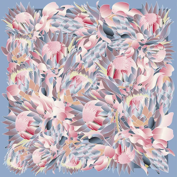 Çiçekli proteolu ipek eşarbın narin renkleri. Pembe, mavi, mor ve beyaz. Batik tekniği