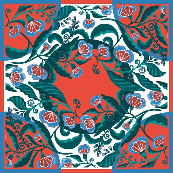 手描きの花の要素と抽象的な花のベクトルパターンを持つシルクスカーフ.  — 無料ストックフォト