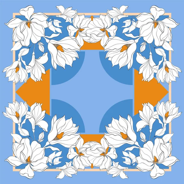 Kartı, bandana baskı, atkı tasarımı, peçete. Koyu mavi bej süslü tasarlamak pastel vlue üzerinde. Yazdırma için hazır.