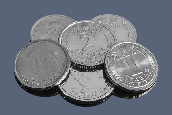 Українська Гривня Монети Нового Зразка Темному Тлі — стокове фото