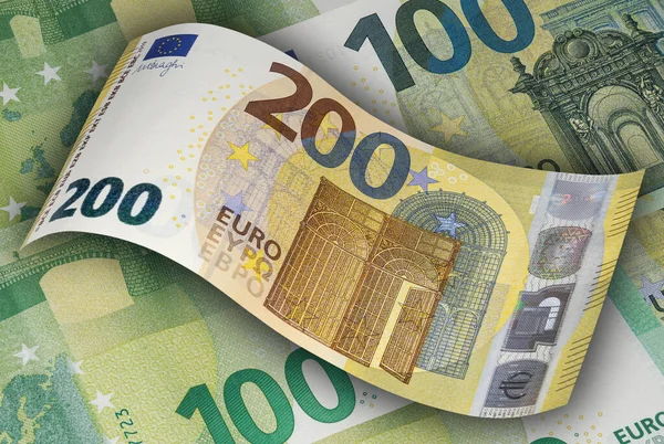 200 Euro Sedel Bakgrunden Hundra Euro Sedlar Pengar Affärer Och — Stockfoto