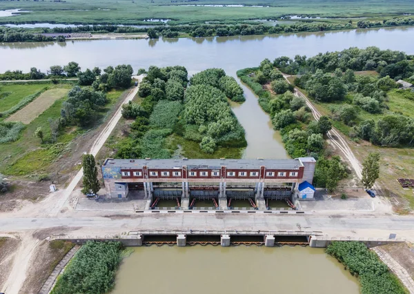 Aerial view on Main gateway of Danube-Sasyk Channel.Ukraine