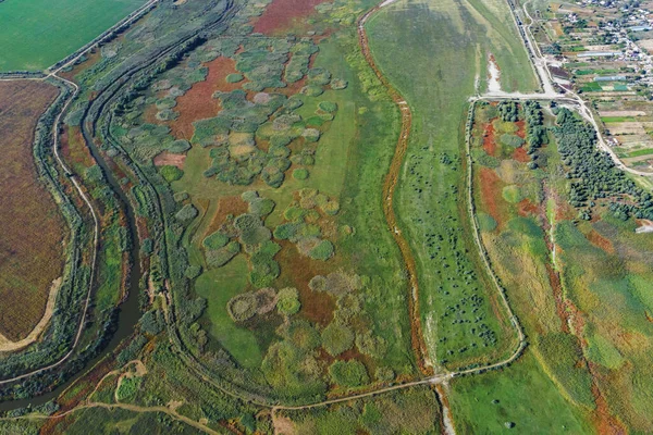 Aerial view on flood-meadow. Kartal Eco Park, Orlovka village, Reni raion, Odessa oblast, Ukraine, Eastern Europe