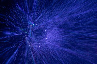 Işıklı soyut ışık huzmesi. Yumuşak seçici odaklanma. Resim için yapay olarak tahıl yaratıldı. Karanlıkta ışık efektleri.