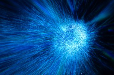 Soyut ışık radyasyonu. Yumuşak seçici odaklanma. Resim için yapay olarak tahıl yaratıldı. Karanlıkta ışık efektleri.