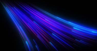 Hareketli mavi ve mor ışığın dinamik bir görüntüsü koyu siyah bir arkaplan üzerine kurulur ve çarpıcı bir hareket ve enerji görüntüsü yaratır..