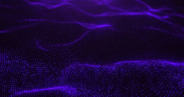 Parlayan mor noktaların oluşturduğu canlı, soyut bir dijital dalga dinamik ve akışkan bir şablon yaratıyor. Mor renkler ve dalgalı dokular fütüristik ve teknolojik bir his veriyor..