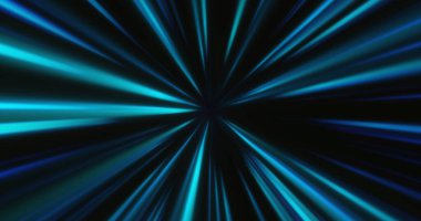Çarpıcı bir mavi ışık hüzmesi merkezi bir noktadan karanlık bir arkaplana doğru patlıyor ve bir hız ve enerji hissi yaratıyor..