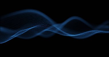 Dinamik soyut mavi dalga deseni, akıcılık ve hareketi temsil eden siyah bir arkaplan üzerinde zarif bir şekilde dalgalanır. Modern ve teknolojik tasarımlar için ideal.