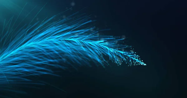 Aydınlatılmış mavi ipliğin yakın plan tasviri ya da koyu bir arkaplan üzerindeki iplik çarpıcı bir görsel karşıtlık ve modern, fütüristik cazibe yaratıyor..