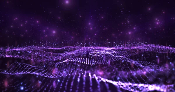 Fevkalade fütüristik dijital manzara canlı mor bir renk paleti içeriyor. Işıldayan ızgara deseni büyüleyici ve dinamik bir görsel deneyim yaratır.