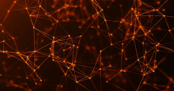 Birbirine bağlı turuncu çizgilerden oluşan dinamik bir ağ, karanlık bir zemine karşı canlı bir ağ deseni oluşturuyor. Bu soyut tasarım bağlantı ve teknoloji temalarını vurgular.