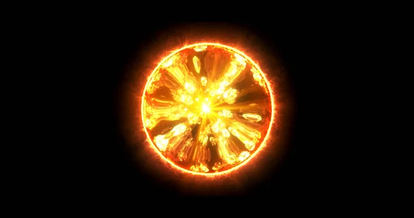 Güneş 'in parlak güneş patlamaları ve koyu siyah arkaplana karşı yoğun ateşli renklerle canlı bir tasviri, güneş enerjisinin güçlü özünü yakalıyor..