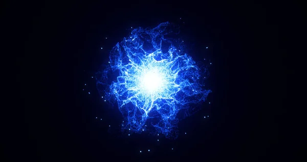Parlayan mavi enerjinin büyüleyici patlaması etrafındaki karanlık boşluğu aydınlatır, canlı ışık ve hareketin dinamik ve dinamik bir görüntüsünü yaratır..