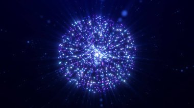 Karanlık bir arkaplan karşısında parıldayan, renkli ışıklardan oluşan büyüleyici bir ışık küre, büyüleyici, göksel bir atmosfer yaratıyor..