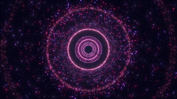 Büyüleyici bir kozmik sahne. Pembe, pırıldayan yıldızlarla çevrili karmaşık bir spiral deseni var. Büyüleyici ve geleceksel bir ortam yaratıyor..