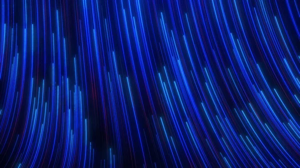 Dinamik soyut görüntü, koyu bir arkaplan karşısında mavi ışık izlerini tasvir ederek fütüristik ve enerjik bir görünüm yaratıyor. Çizgiler hareket ve hızı gösteriyor..