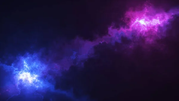 Parlak mavi ve mor neon bulutlar karanlık bir arkaplanda kıvrılarak çarpıcı bir soyut elektrik etkisi yaratır. Canlı renkler ve dinamik şekiller enerji ve gizemi çağrıştırıyor..