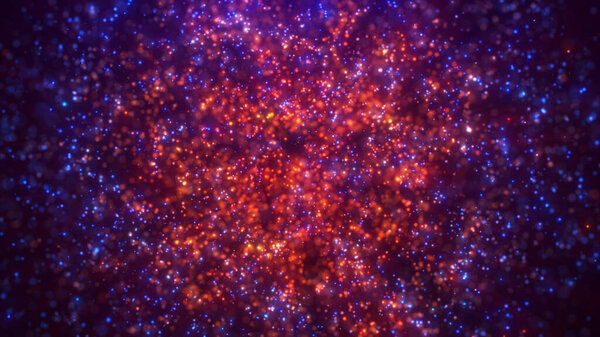 A mesmerizing cosmic scene depicting a vibrant nebula with glowing red, purple, and blue stars scattered throughout deep space, creating a stunning celestial view.