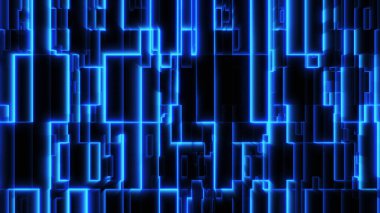 Parlayan neon mavi ızgara desenli dinamik ve görsel olarak çarpıcı bir gelecek tasarımı. Bu soyut arka plan yüksek teknolojili, modern estetik, teknoloji temalı projeler veya dijital çizimler için idealdir..