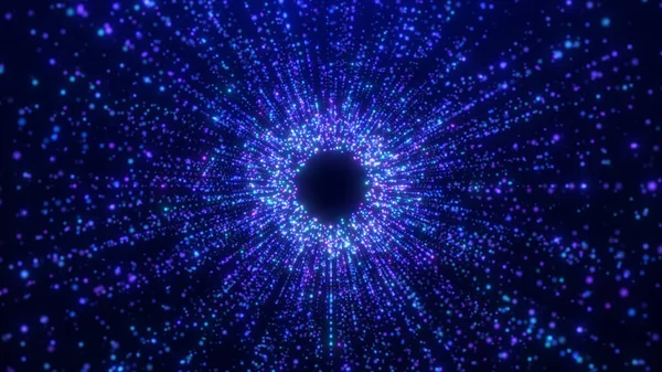 Parlayan neon parçacıkların büyüleyici bir görüntüsü merkezden dışarıya doğru yayılarak dinamik bir tünel etkisi yaratıyor. canlı maviler ve morlar bir hareket ve derinlik hissi yaratır, izleyiciyi büyüleyici bir dijital alana çeker. Bu benim.