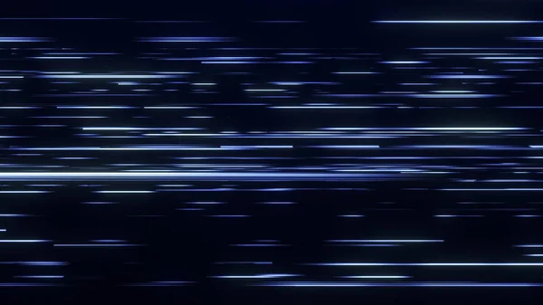 Dinamik soyut görüntü, koyu bir arkaplanda parlayan mavi ışık çizgileri içeriyor. Yatay çizgiler hız ve fütürizm hissi yaratıyor..