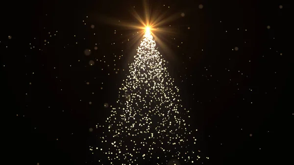 Parlayan ışık parçacıklarının yer aldığı büyüleyici bir sahne. Karanlık bir arka planda güzel bir noel ağacı şekli oluşturuyor. Tatil büyüsü çağrıştırıyor..