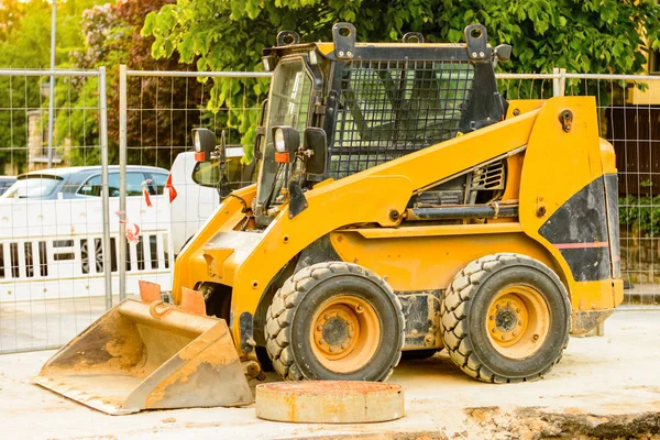 Dragagem Laranja Num Estaleiro Cidade Construção Esgotos Área Máquinas Trabalho — Fotografia de Stock