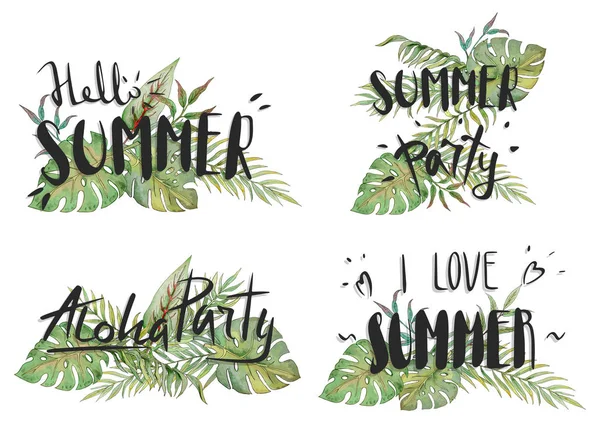 Hello Summer Aloha Party Love Summer Summer Party Summer Lettering — Stock Vector