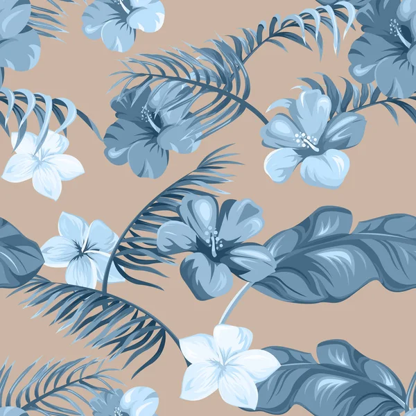 Patrón Sin Costuras Con Hojas Flores Tropicales — Archivo Imágenes Vectoriales