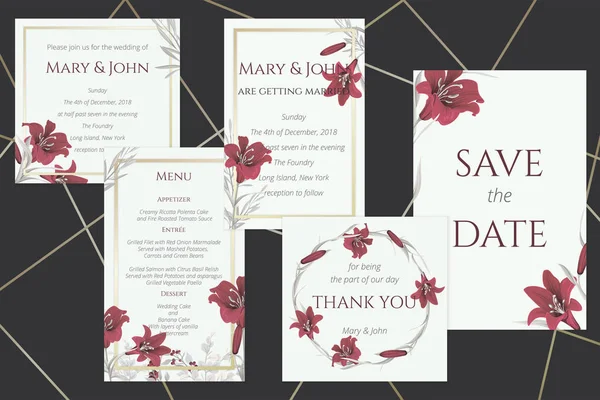 Set Von Hochzeitskarten Mit Weinlilien — Stockvektor