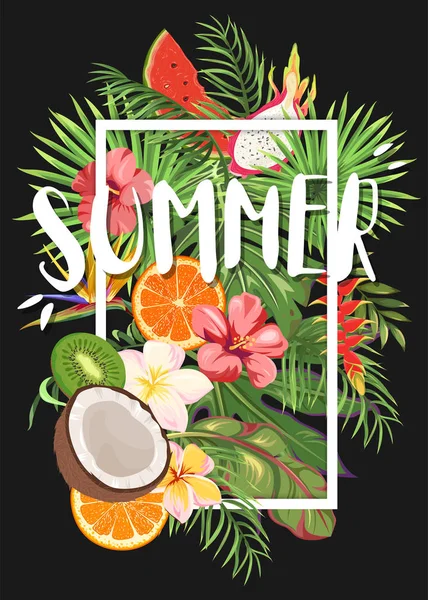 Banner Verão Com Flores Frutas —  Vetores de Stock