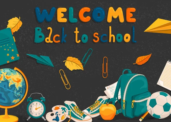 戻る学校へようこそ 学用品のイラスト — ストックベクタ