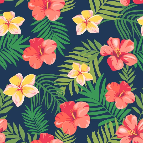 Hladký Vzor Tropickými Květy Listy — Stockový vektor
