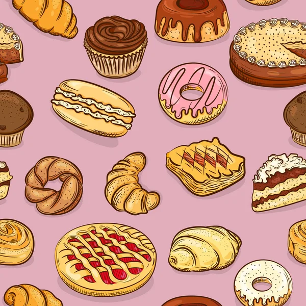 Motif Sans Couture Avec Des Pâtisseries Sucrées — Image vectorielle