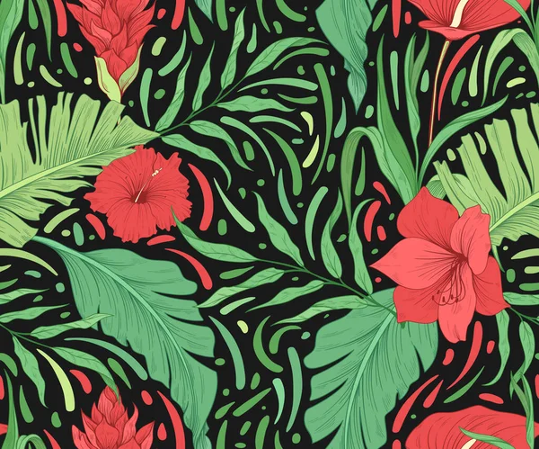 Patrón Sin Costura Abstracto Con Flores Hojas Tropicales — Archivo Imágenes Vectoriales