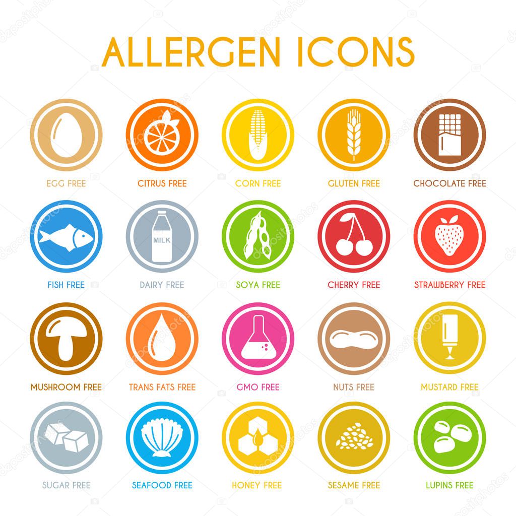 Allergen icons. Vector illustration