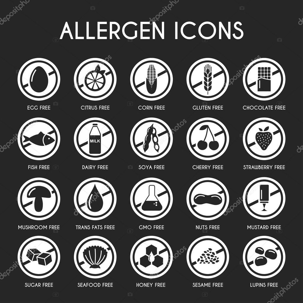 Allergen icons. Vector illustration