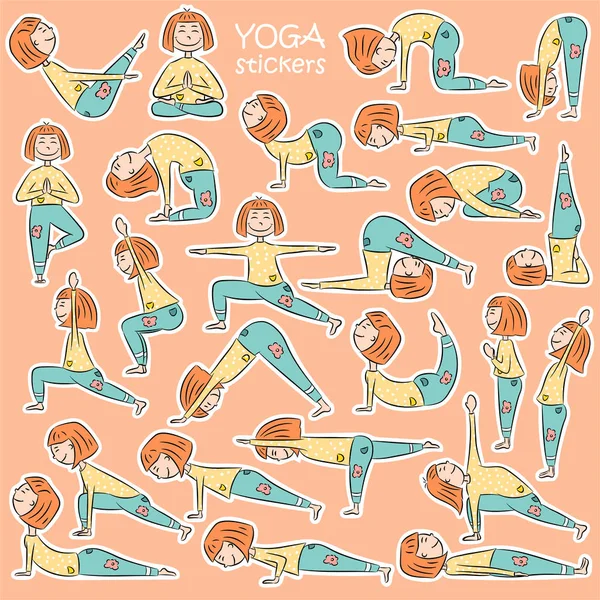 Sticker Yoga Pour Enfants Avec Fille Dessin Animé Mignon Dans — Image vectorielle