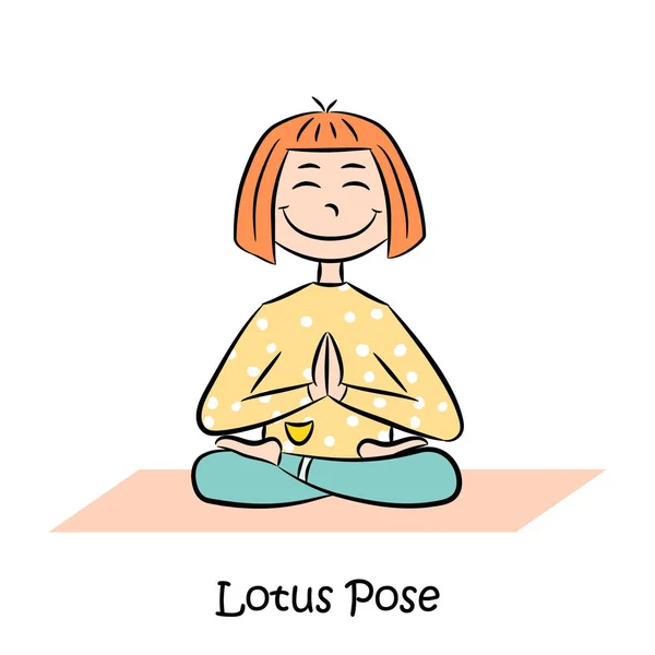 Logo Yoga Para Niños Chica Sentada Pose Loto Ilustración Vectorial — Vector de stock