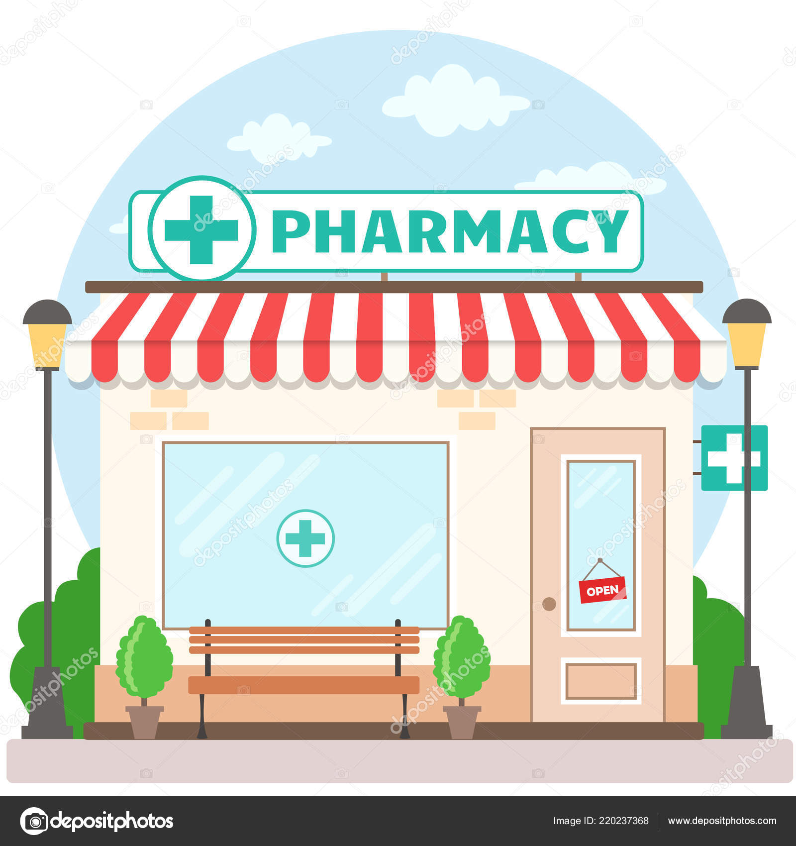 Facade Pharmacy Store Signboard Awning Symbol Shopwindow Front Shop  Brochure Stock Vector Image by © #220237368