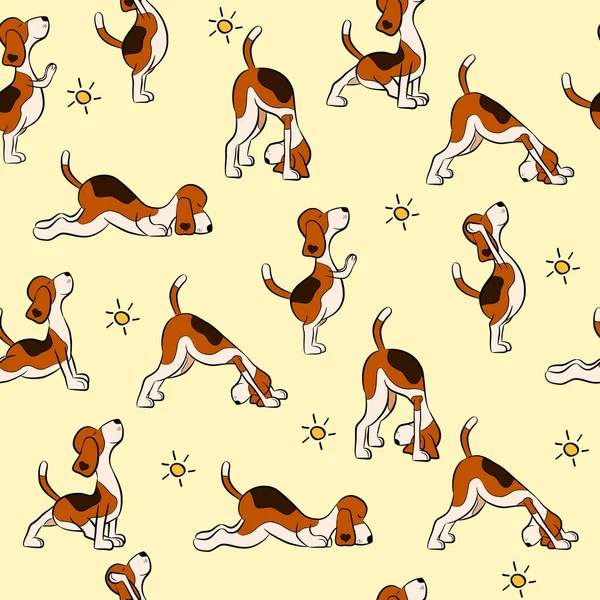 Lustiges Nahtloses Muster Mit Isoliertem Cartoon Hund Der Yoga Position — Stockvektor