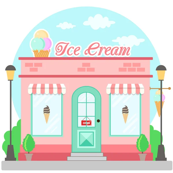 Facade Ice Cream Shop Signboard Awning Symbol Shopwindow Front Shop — Stock Vector