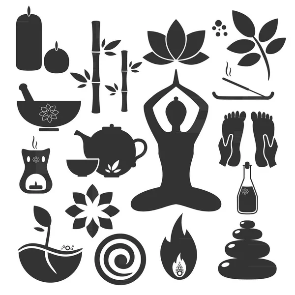 Defina Ícones Ayurveda Ilustração Vetorial Logotipos Ayurveda Isolados Elementos Design — Vetor de Stock