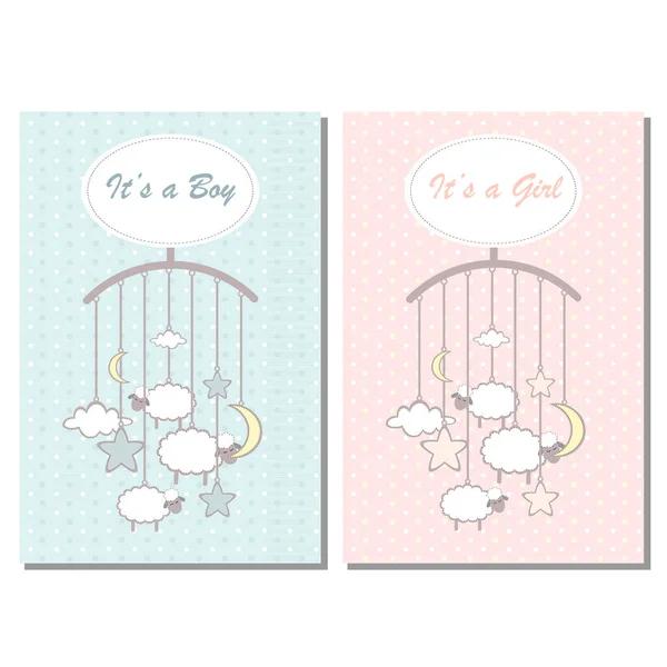 Baby Shower Boy Girl Biglietto Invito Modello Scrapbooking Con Agnellini — Vettoriale Stock