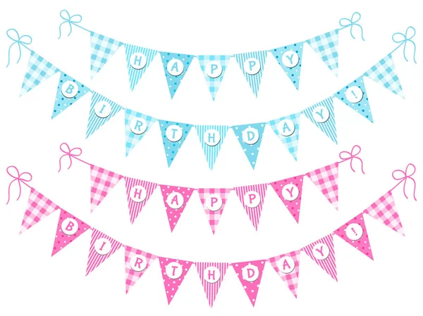 Schattig Vintage Feestelijke Bunting Vlaggen Met Letters Happy Birthday Roze — Stockvector